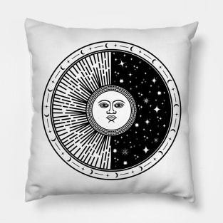 Sun Face, Stars And The Wheel Of Zodiac Pillow