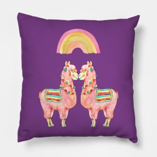 Pink Llama Lovers Kiss Pillow