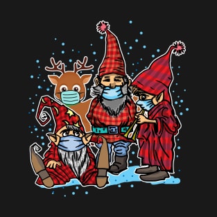 Cute Christmas Gnomes & Reindeer in Masks T-Shirt