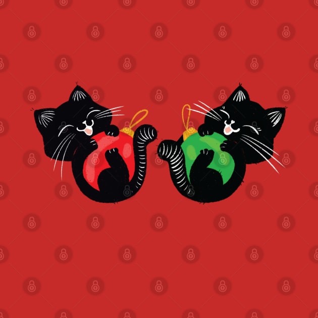 Two little black Christmas cats by iulistration