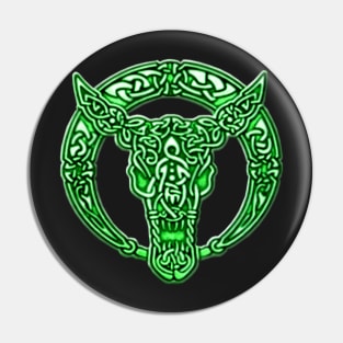 Green Celtic Bull Celtic Knots Pin