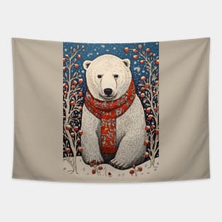 Polar Bear in Scarf Funny Christmas Gift Tapestry