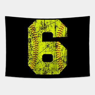 6Th Birthday Softball Girls Kids Six 6 Years Old Raglan Tapestry