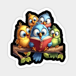 A Bunch Of Funny Birds Reading A Book Magnet