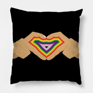 Heart Hands LGBT Pride Flag (Brown Skin) Pillow