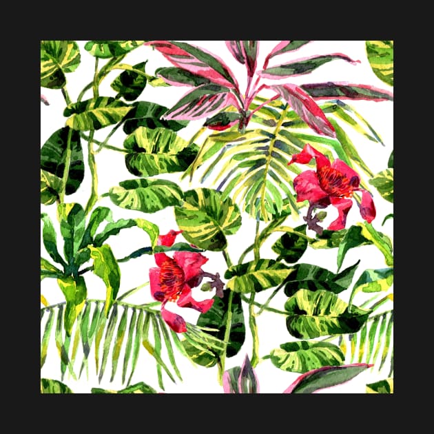 Tropical Background. watercolor tropical leaves and plants. Hand painted jungle greenery background by Olga Berlet