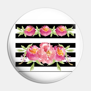 Black and White Stripes with Roses Pin