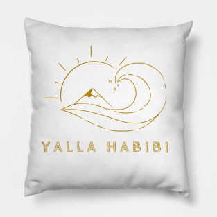 yalla habibi - gold - wave, sun, surf, mountain Pillow