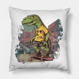 Urban dinosaur riding a skateboard Pillow