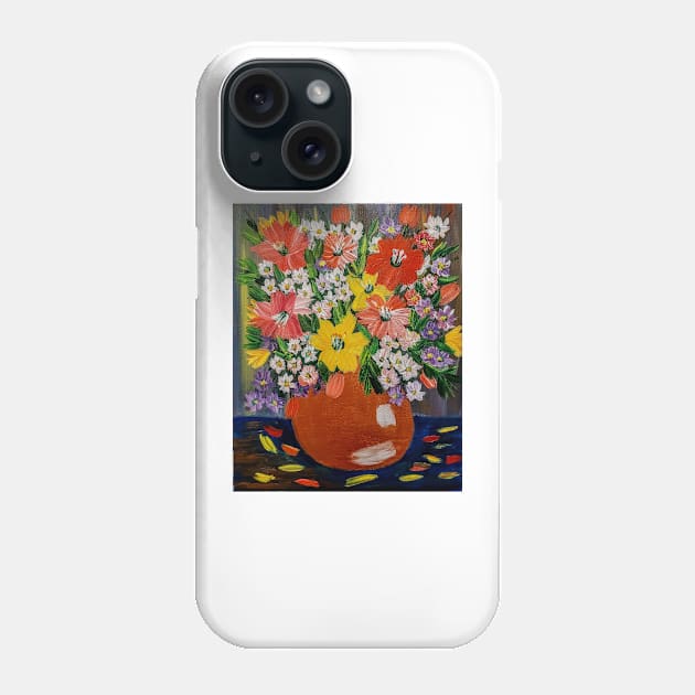 So painted a beautiful bouquet of mixed flowers in a silver vase . Using a natural background colors and metallic paints Phone Case by kkartwork