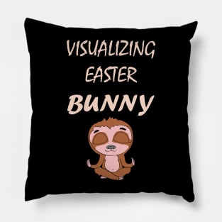 Funny Cute Meditating Visualizing Smiling Easter Sloth in power saving mode Pillow