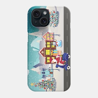 Santa ride scooter in village Phone Case