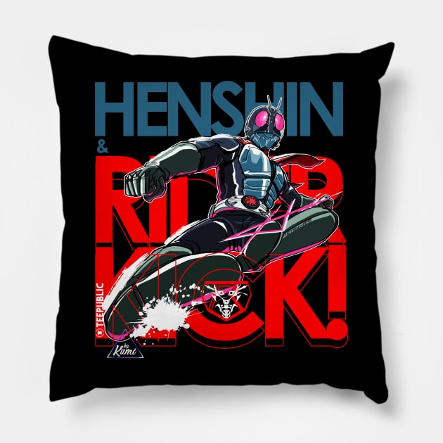 Hen-Shin & Rider Kick Color Pillow by Hamimohsin