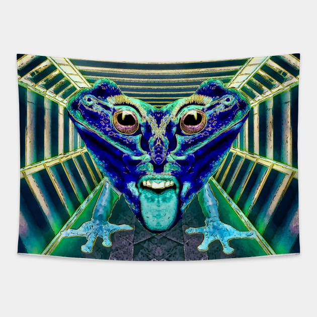 Two faces frog alien Tapestry by UMF - Fwo Faces Frog