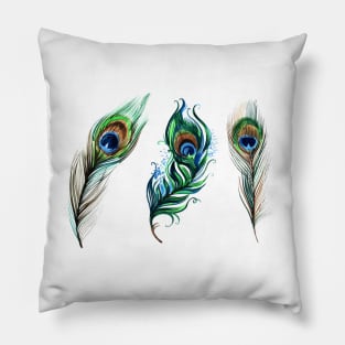 Peacock Feather Hand Drawn Pillow