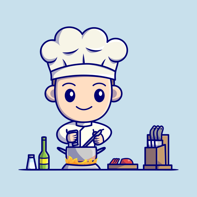 Cute Boy Chef Cooking In Kitchen Cartoon by Catalyst Labs