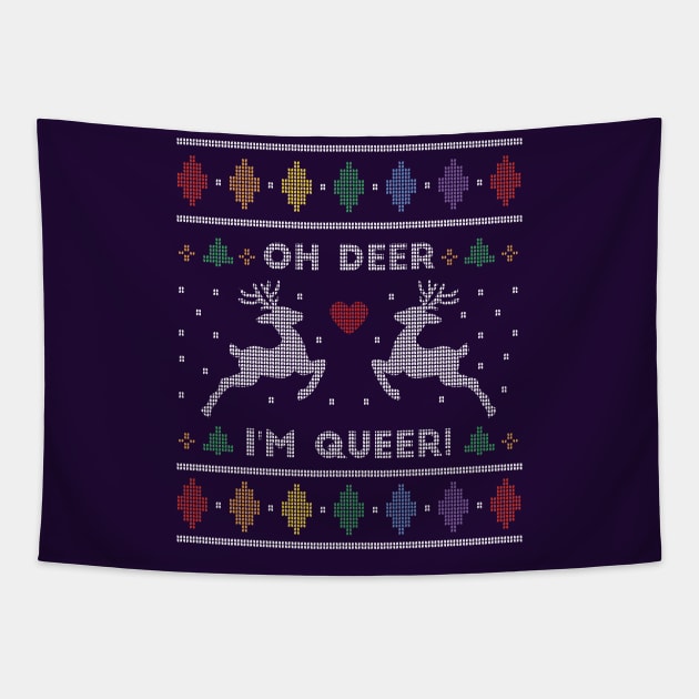 Oh Dear, I'm Queer // Funny LGBTQ Ugly Christmas Sweater Tapestry by SLAG_Creative