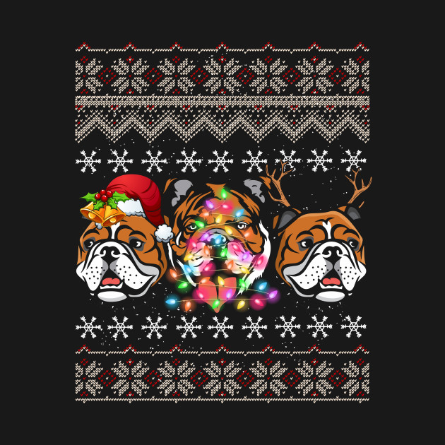 Disover Funny Christmas English Mastiff Gift Lights Santa Hat Three Dogs - English Mastiff - T-Shirt