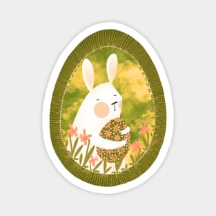 Cute white bunny with floral easter egg decoration, version 7 Magnet