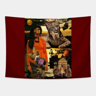 Lynx Cat Asian Culture Shaman Sunset Beach Tapestry