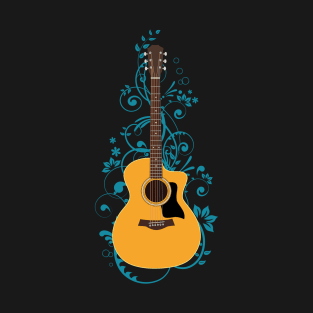 Natural Auditorium Acoustic Guitar Flowering Vines T-Shirt