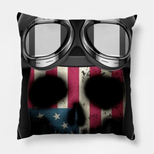 Skull american flag on a biker helmet Pillow