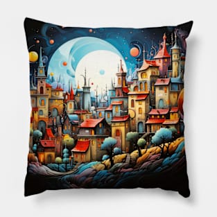 City Landscape Concept Abstract Colorful Scenery Painting Pillow