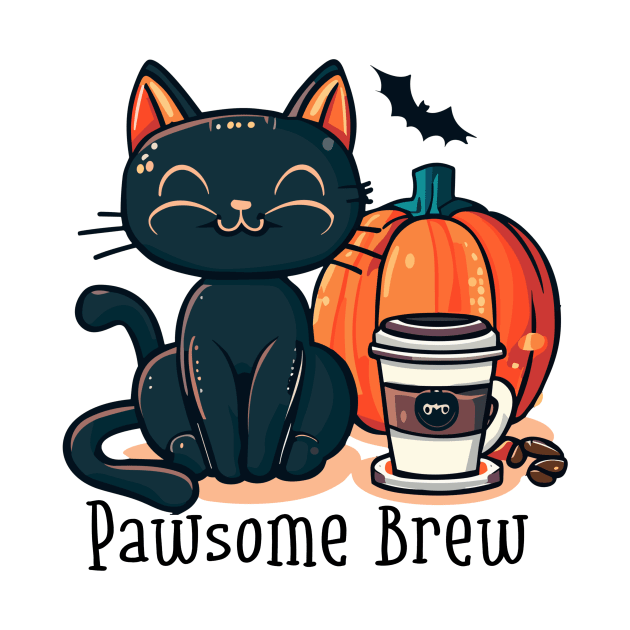 Pawsome Brew | Cat, Pumpkin and a Coffee by GrinTees