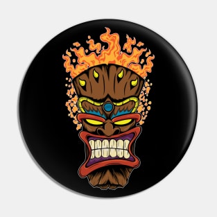 Tiki Mask with Orange Fire Pin