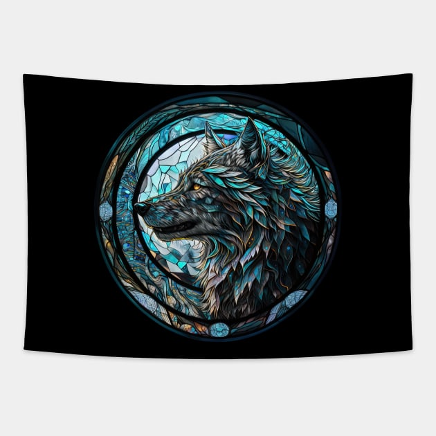 Magic wolf and moon stained glass window Tapestry by MaxDeSanje 