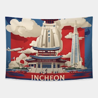 Incheon South Korea Starry Night Travel Tourism Retro Vintage Tapestry