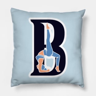 Sports yoga women in letter B Sticker design vector illustration. Alphabet letter icon concept. Sports young women doing yoga exercises with letter B sticker design logo icons. Pillow