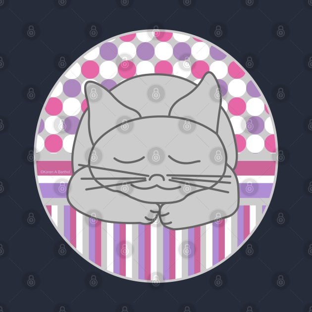 Sleeping Gray Cat Pink Pattern Oval by Barthol Graphics