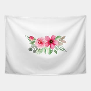 Red and Pink Florals  | Watercolor | Pattern | White Tapestry