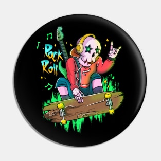 Rock On Skeleton Skateboarding Pin