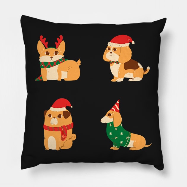 Cute Christmas Dogs Pillow by myabstractmind