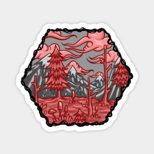Red and Gray Cartoon Forest Magnet