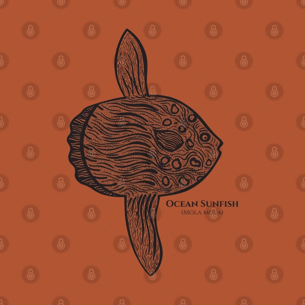 Ocean Sunfish with Common and Latin Names - hand drawn design by Green Paladin