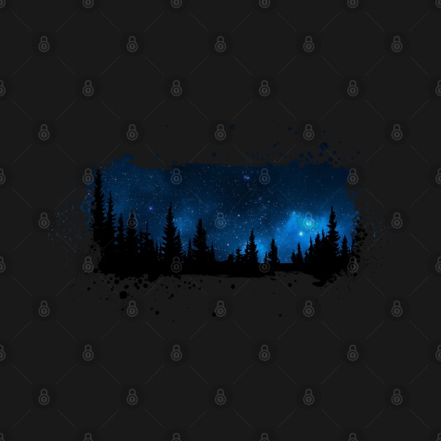 Dark Forest with starry sky by Scailaret