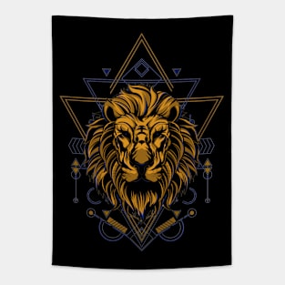 Geometric Golden Lion Tapestry