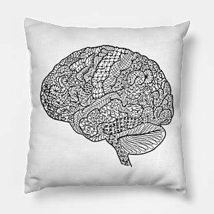 Scientific Brain Line Drawing (Black and White) Pillow