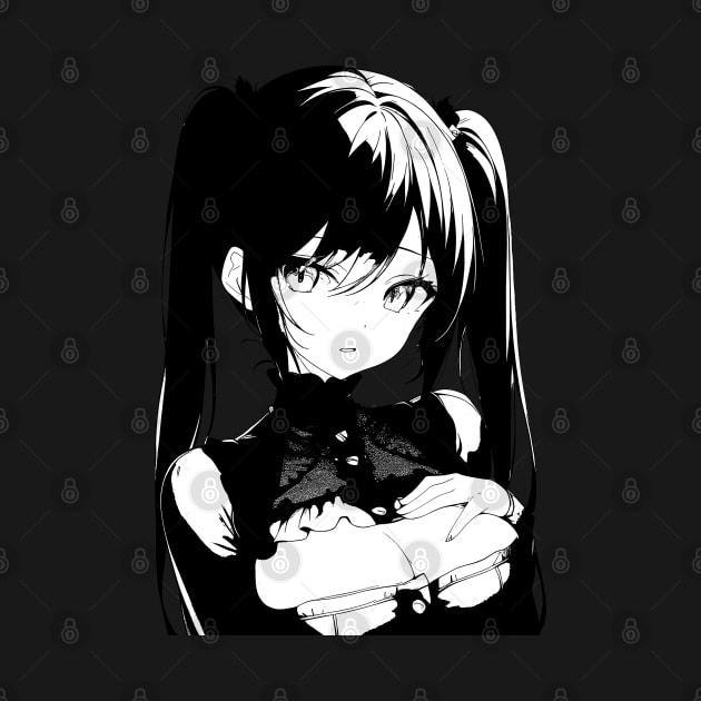 Black and white cute anime girl by DeathAnarchy