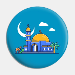 Mosque With Camel Cartoon Pin