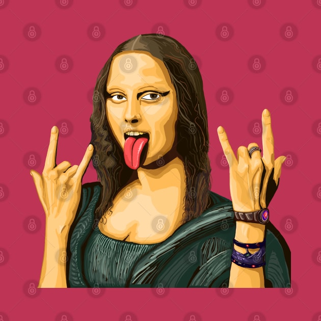 Mona Lisa rocks out - luxury painting no background - devil horns tongue out by SmerkinGherkin