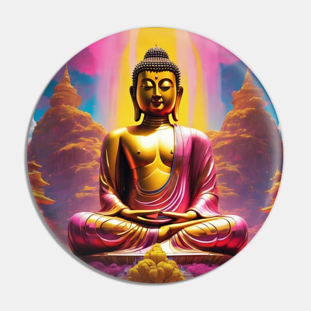 Buddha meditates in color art  T-Shirt Pin by nonagobich