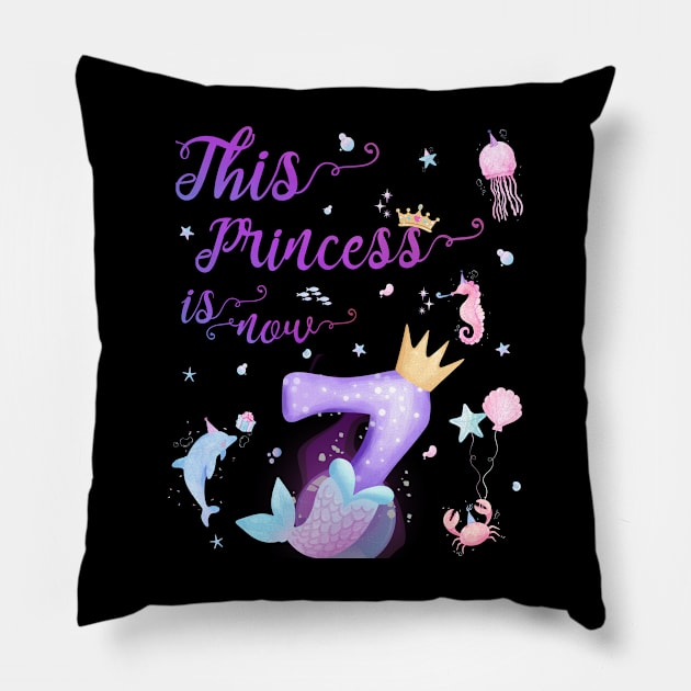 This Princess Is Now Seven Years Old 7th Girl Cute Birthday Pillow by AimArtStudio