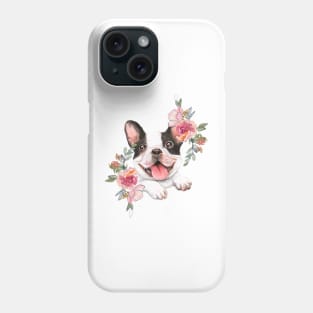 Cute French Bulldog with Flowers Watercolor Art Phone Case