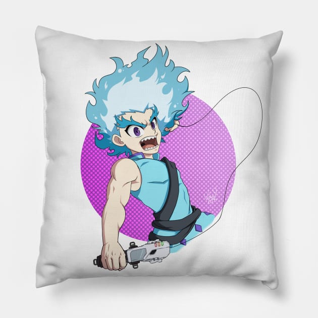 Lui Shirosagi launching (Beyblade Burst Turbo) Pillow by Kaw_Dev