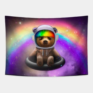 Space Rainbow Teddy Bear Astronaut Tapestry