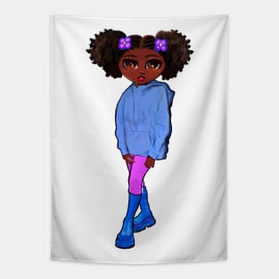 Anime girl Princess Cute black girl 3 Melanin Afro African American Tapestry